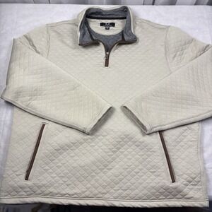 Magaschoni Pullover Mens 2XL Beige Diamond Quilted Half Zip Sweater Pockets